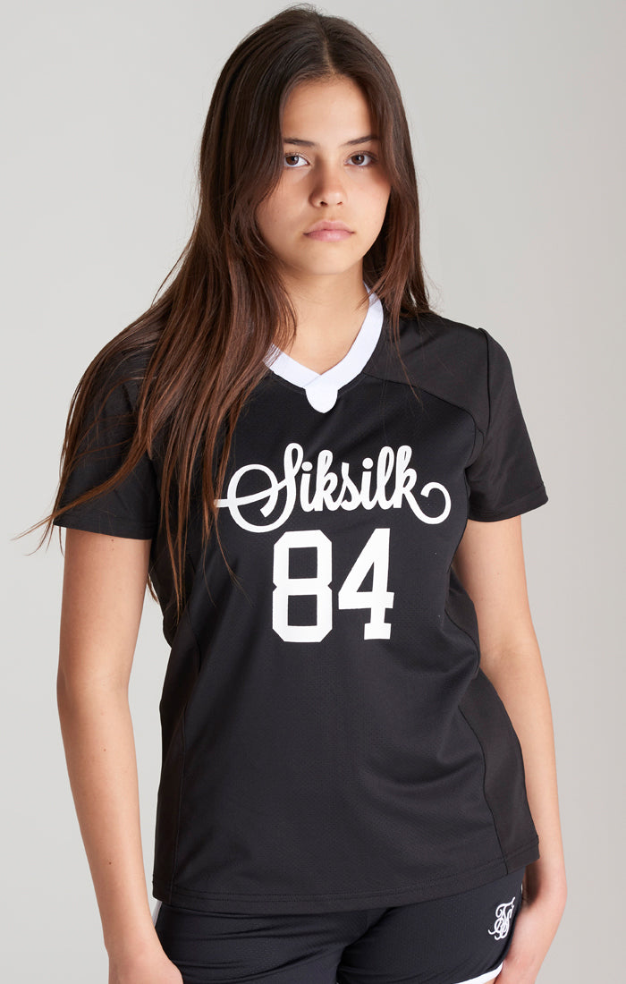 Load image into Gallery viewer, Girls Black Retro Football Cropped Jersey