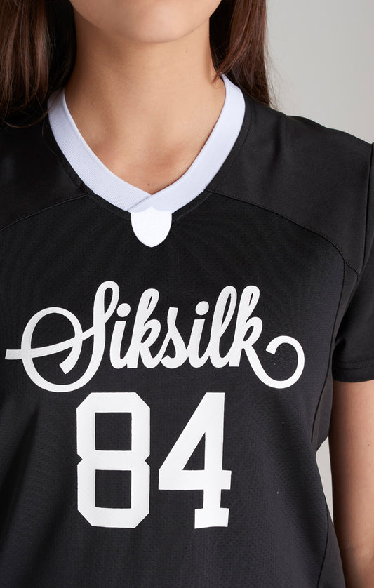Girls Black Retro Football Cropped Jersey