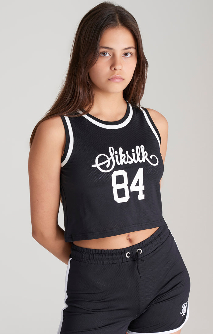 SikSilk Mesh Basketball Crop Vest - Black