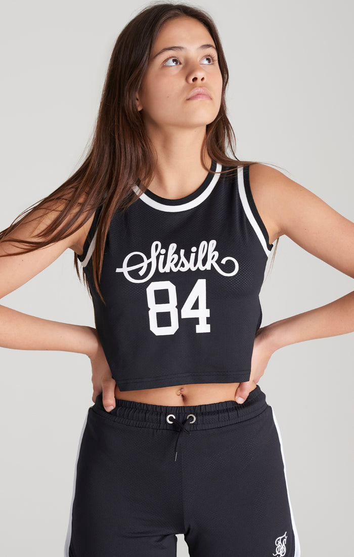 SikSilk Mesh Basketball Crop Vest - Black (1)