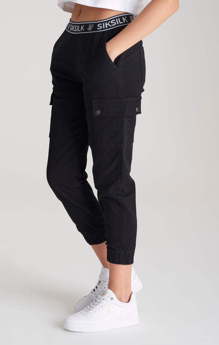 Girls Black Taped Cargo Pant