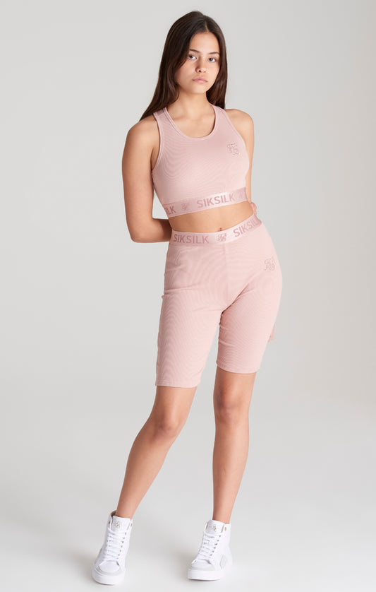 Girls Pink Ribbed Taped Cycle Short