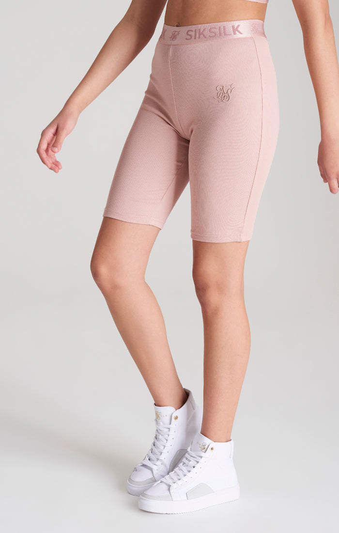 Load image into Gallery viewer, Girls Pink Ribbed Taped Cycle Short