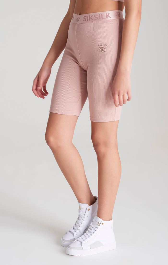 Girls Pink Ribbed Taped Cycle Short (1)
