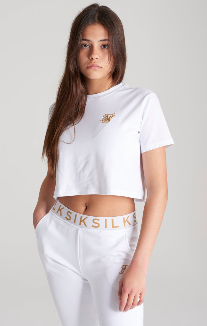 Girls White Logo Cropped T-Shirt (1)