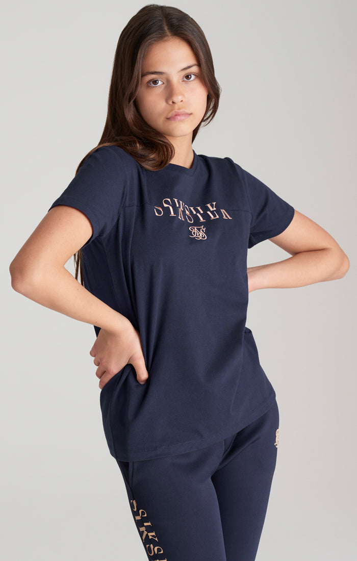 Girls Navy Logo Boyfriend T-Shirt (2)