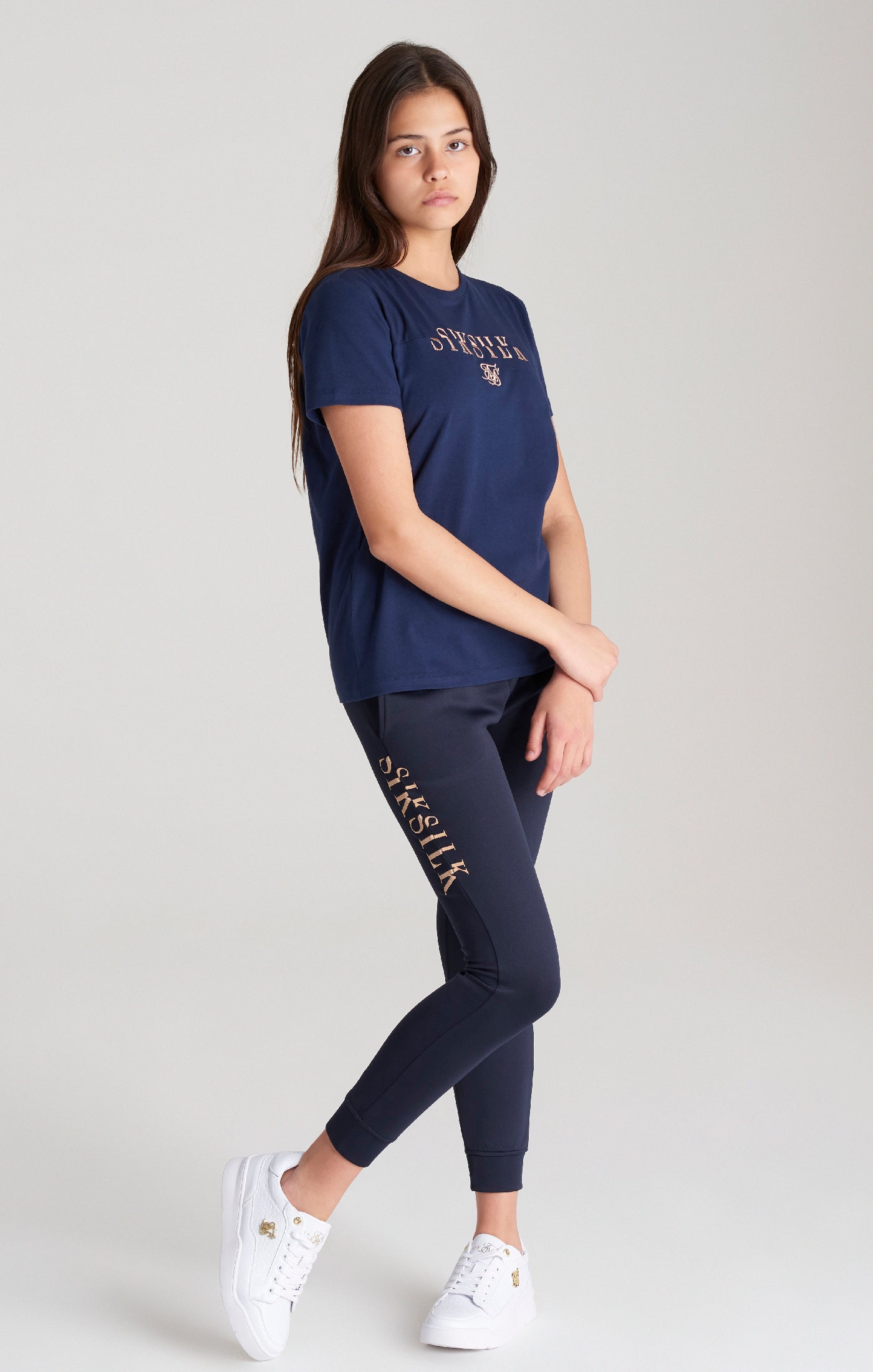 Load image into Gallery viewer, Girls Navy Logo Jogger (4)