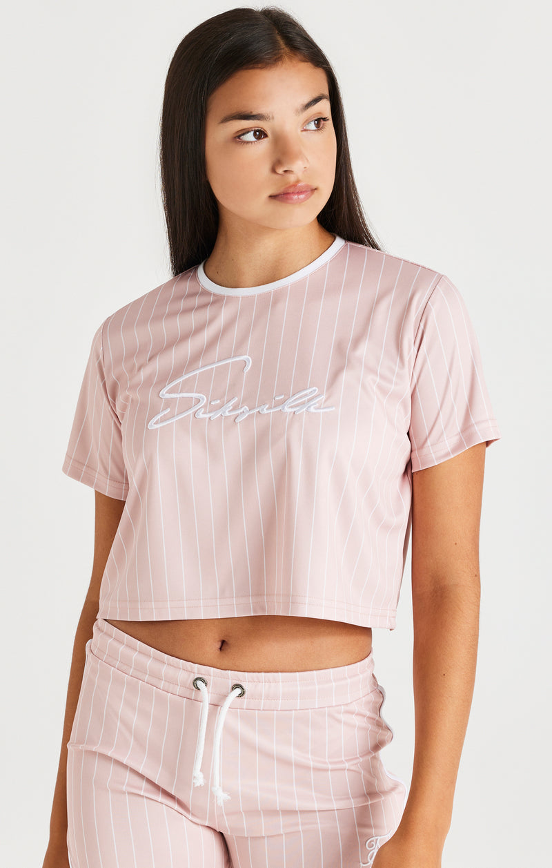 SikSilk Baseball Stripe Crop Tee - Pink
