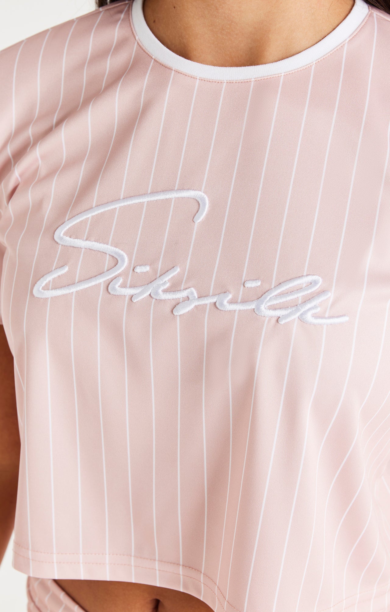 SikSilk Baseball Stripe Crop Tee - Pink (1)
