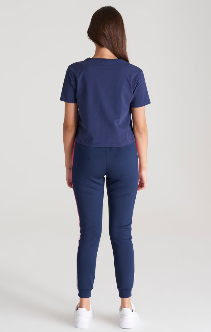 Load image into Gallery viewer, Girls Navy Fade Logo Cropped T-Shirt (5)