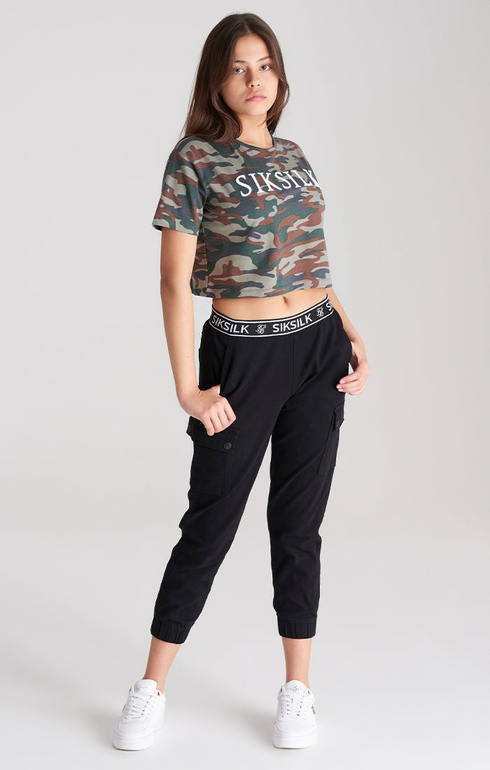 Load image into Gallery viewer, Girls Khaki Camo Cropped T-Shirt (3)