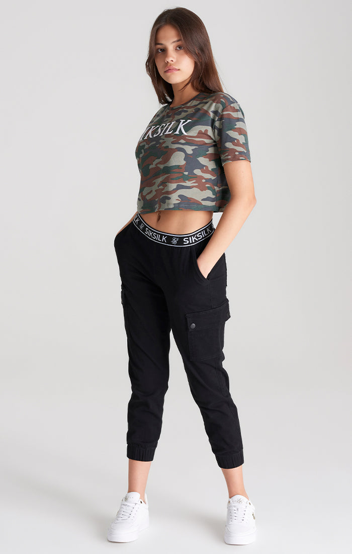 Load image into Gallery viewer, Girls Khaki Camo Cropped T-Shirt (4)