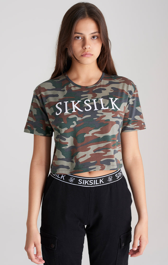 Girls Khaki Camo Cropped T-Shirt
