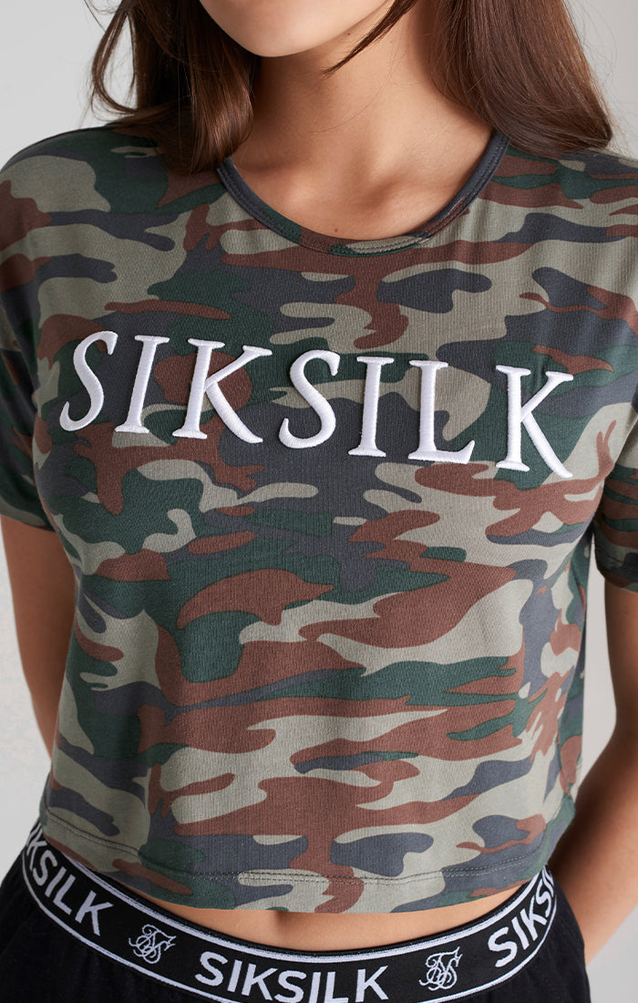 Load image into Gallery viewer, Girls Khaki Camo Cropped T-Shirt (2)