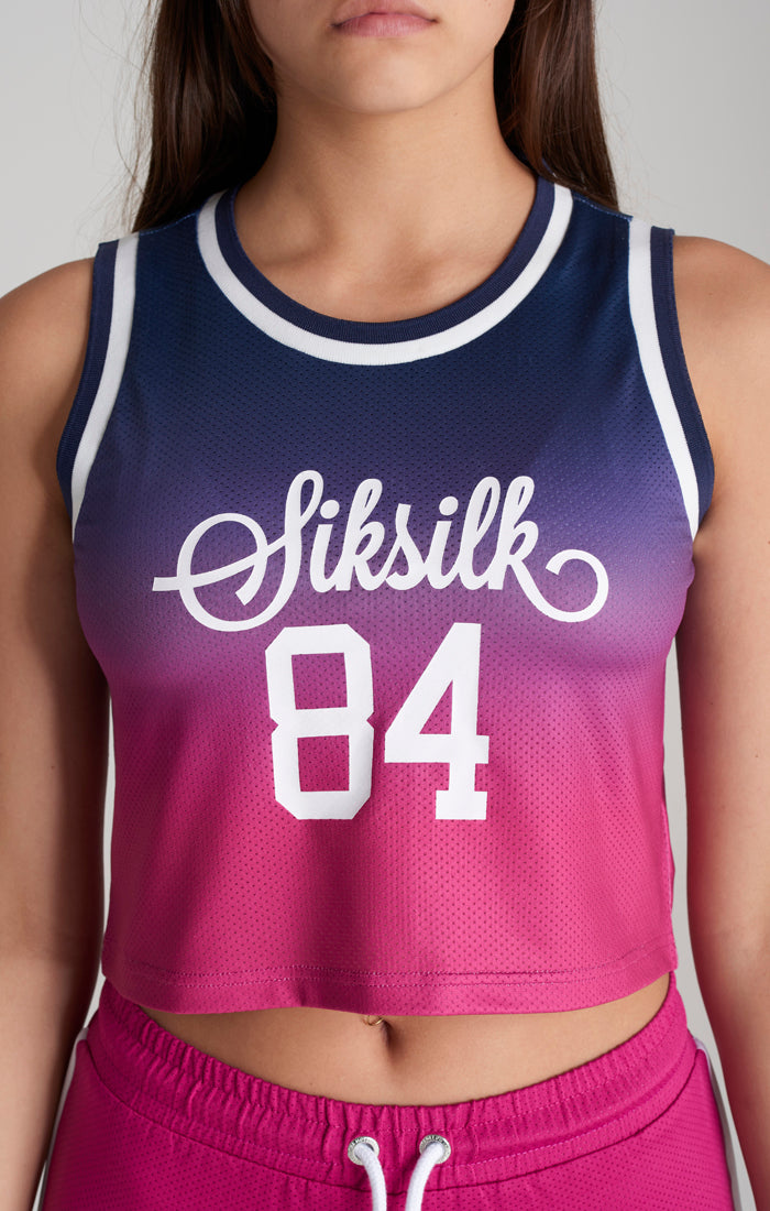 SikSilk Mesh Basketball Crop Vest - Navy & Pink (1)
