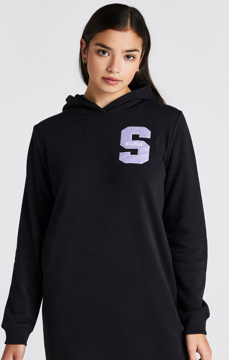 Girls Black Varsity Logo Hoodie Dress