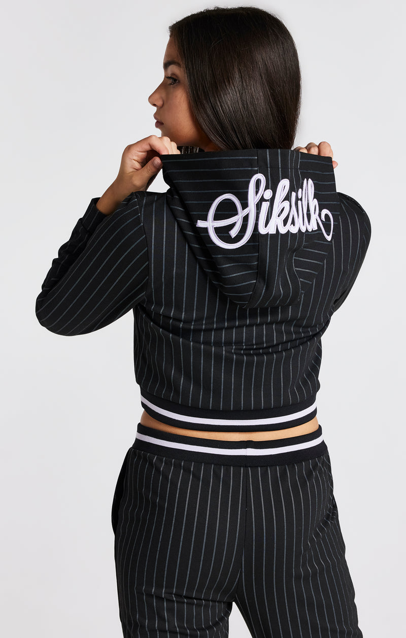 Girls Black Pinstripe Crop Hoodie