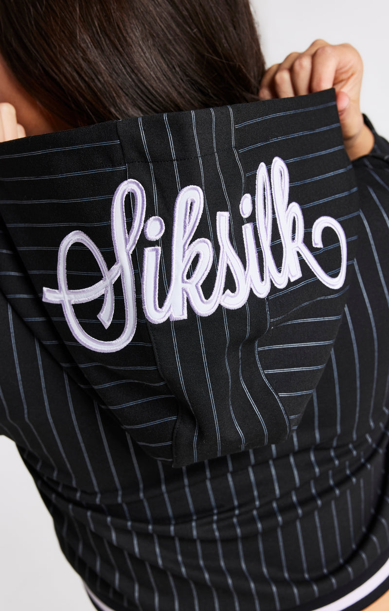 Girls Black Pinstripe Crop Hoodie (1)