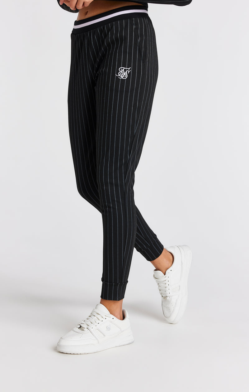 Girls Black Pinstripe Track Pant