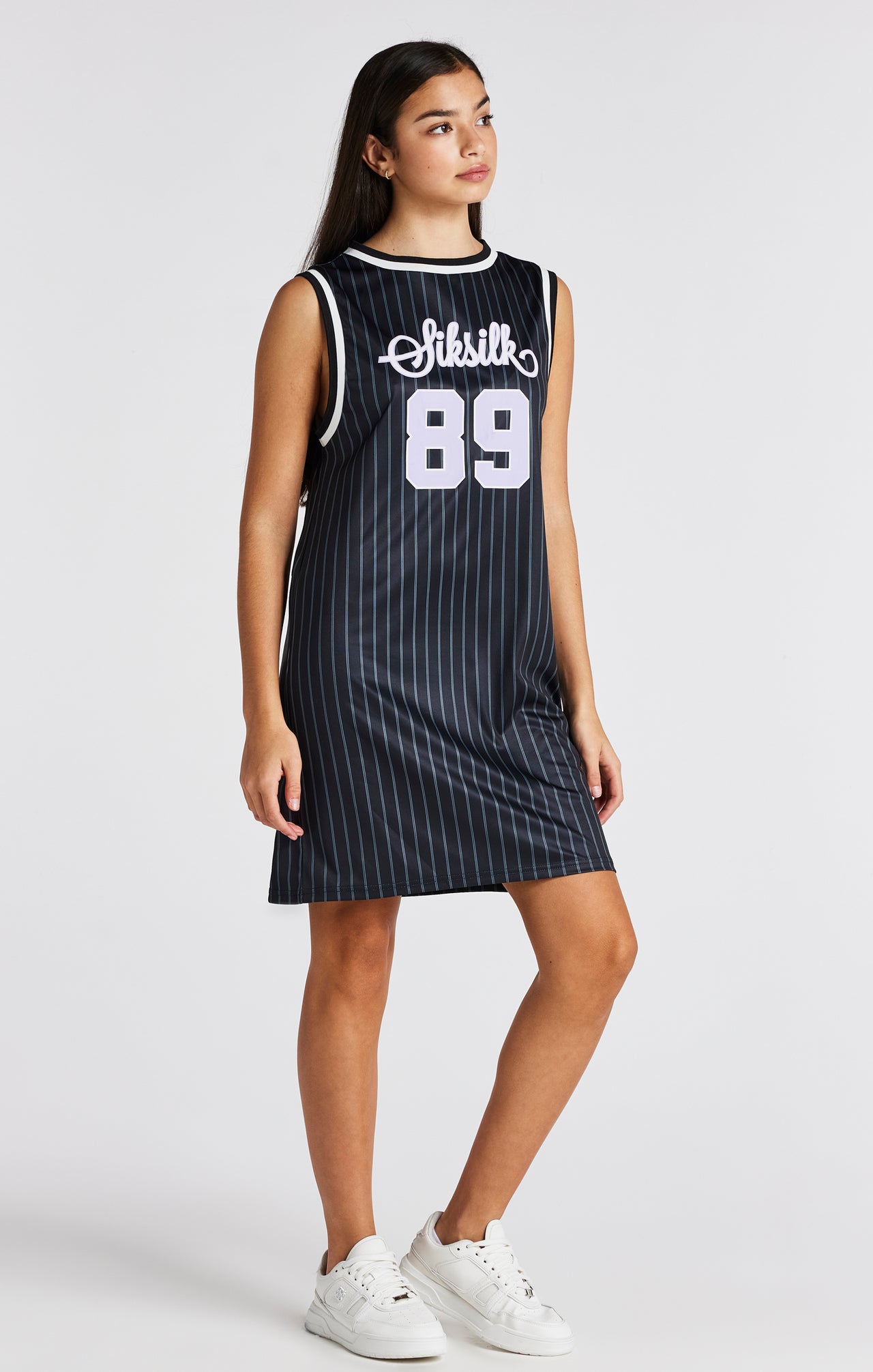 Girls Black Pinstripe Basketball Dress (3)