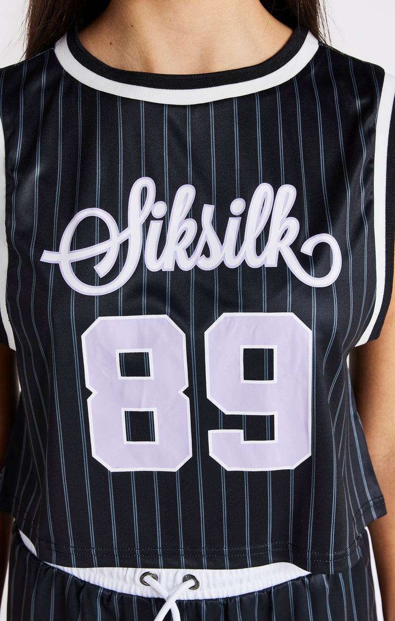 Girls Black Pinstripe Crop Basketball Vest (1)