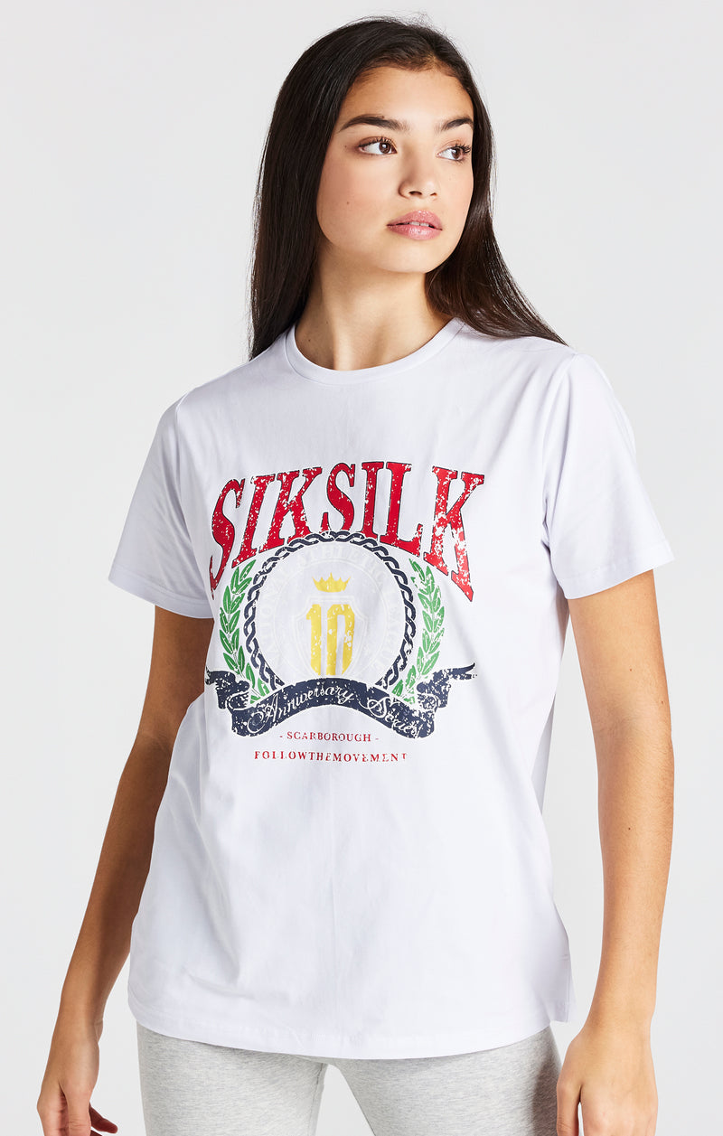 Girls White Varsity Logo Boyfriend T-Shirt