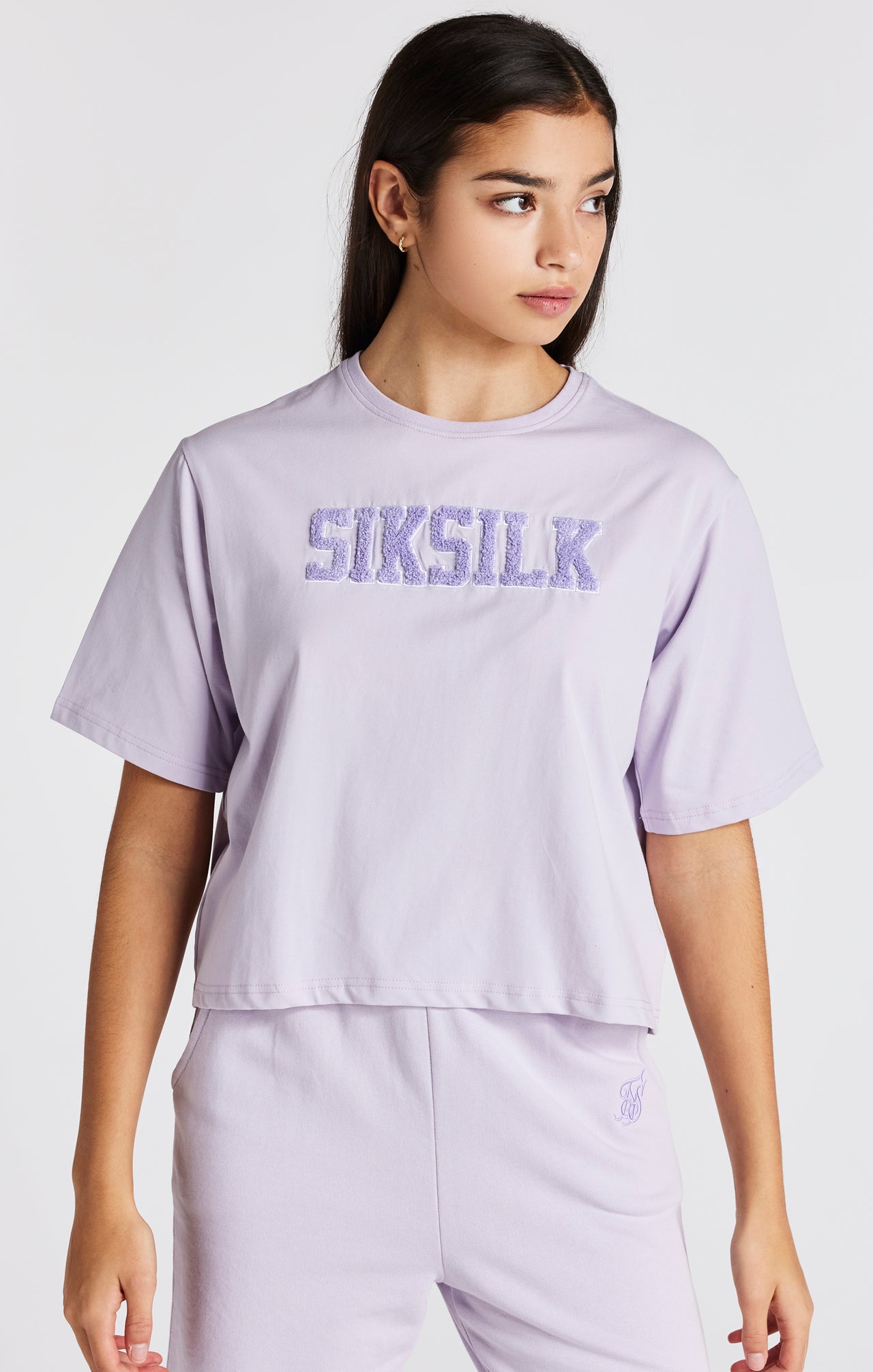 Girls Purple Varsity Logo Crop T-Shirt (5)