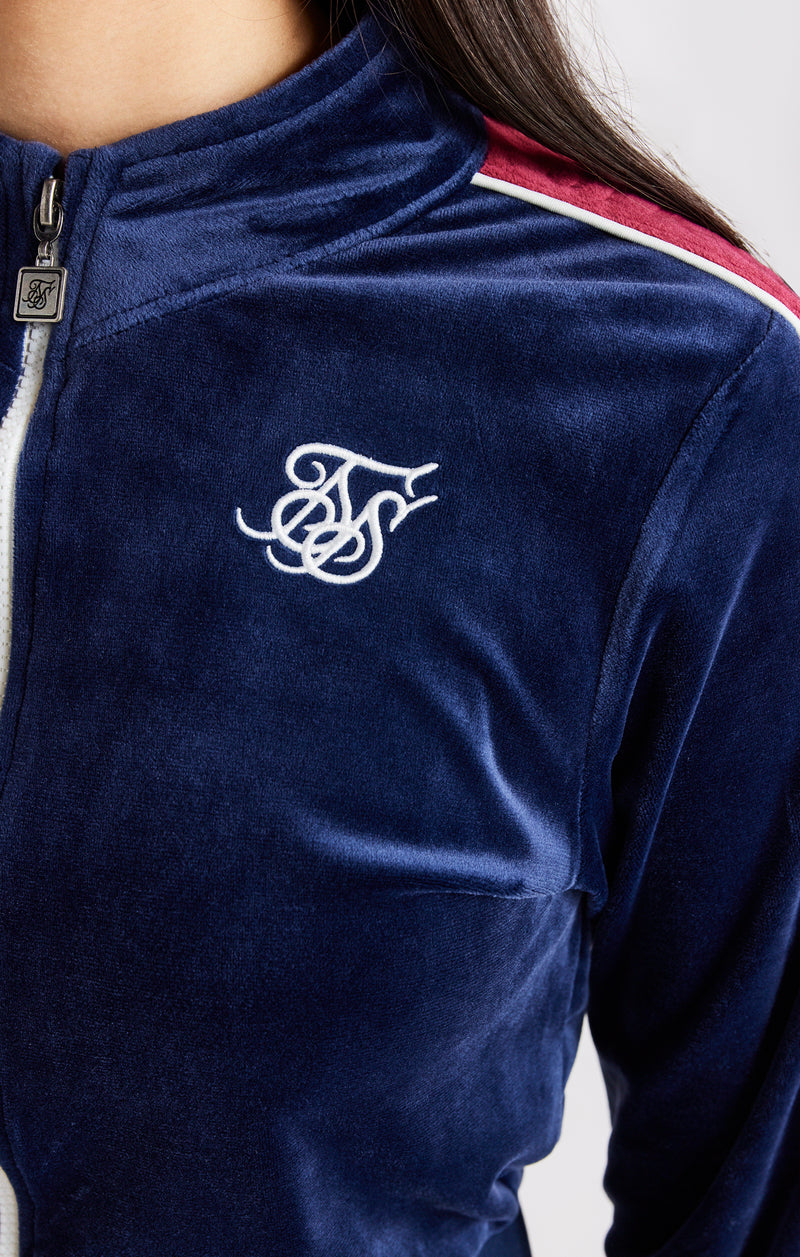 Girls Navy Velour Track Top (1)