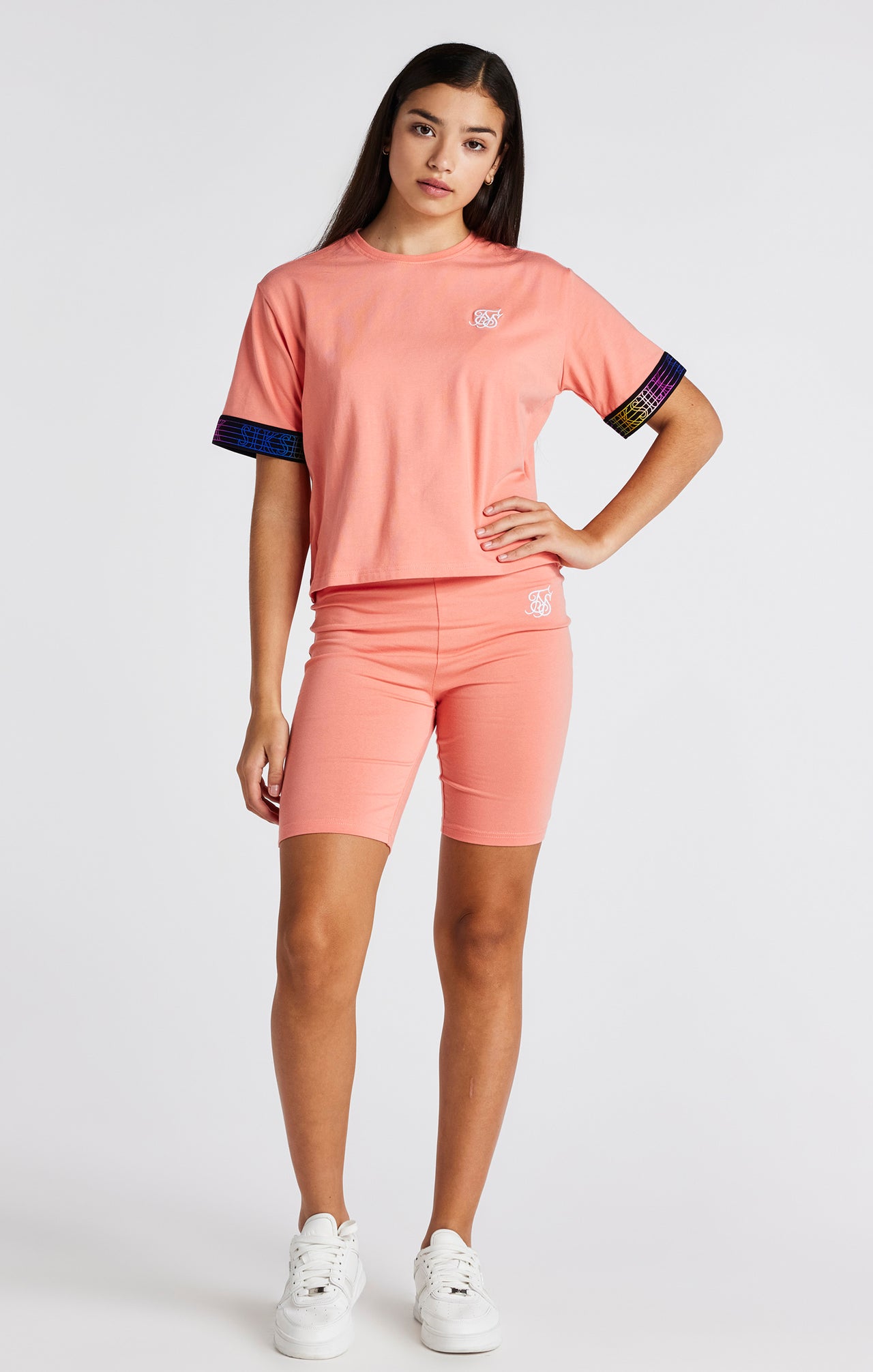 Girls Coral Taped Crop T-Shirt (2)