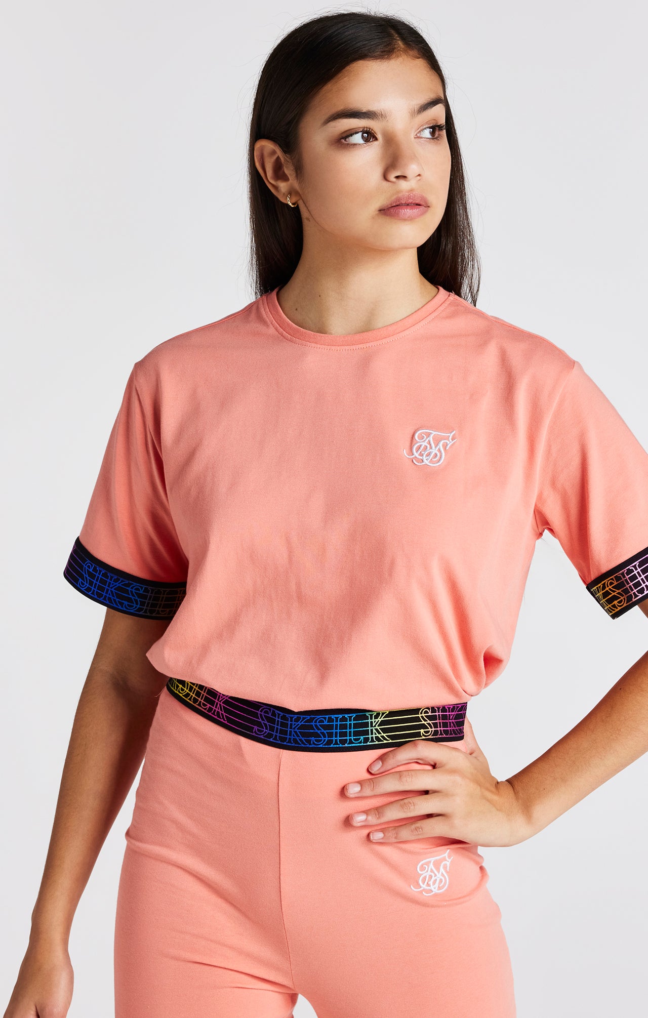 Girls Coral Taped Crop T-Shirt (5)