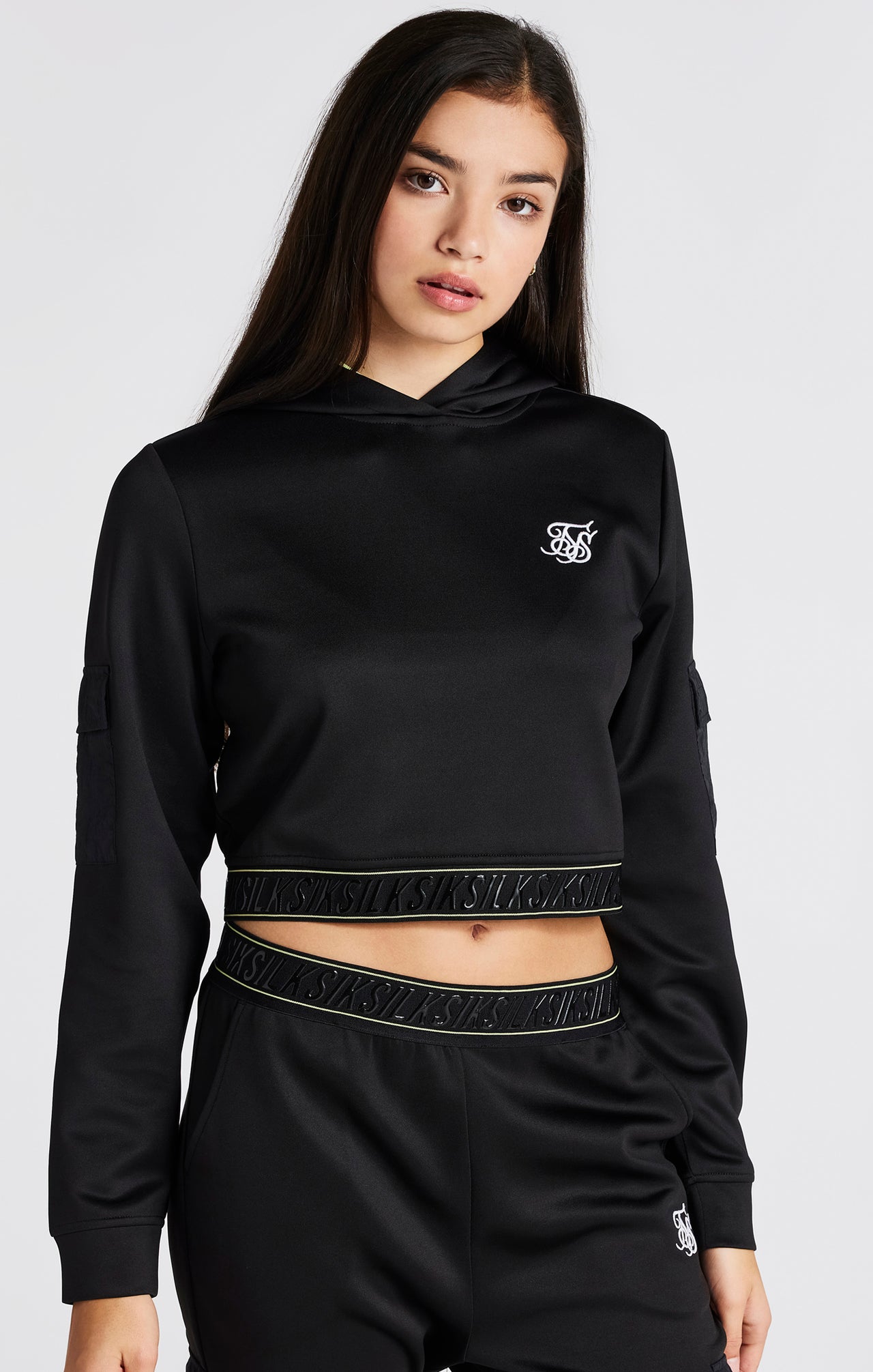 Girls Black Cargo Track Top