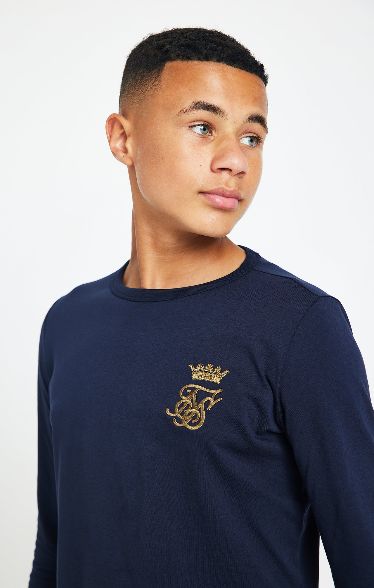 Boys Messi x SikSilk Navy Long Sleeve Logo T-Shirt (1)