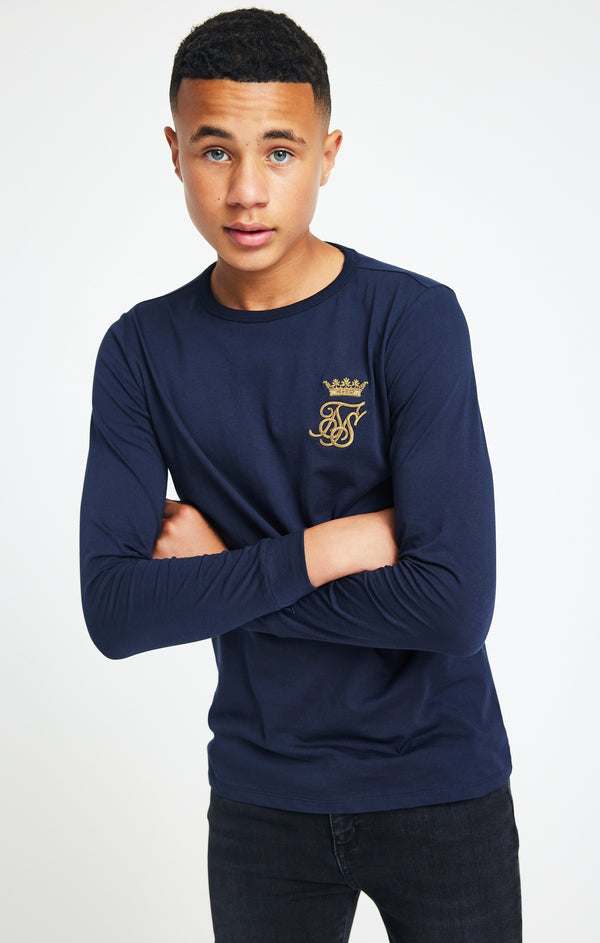Boys Messi x SikSilk Navy Long Sleeve Logo T-Shirt