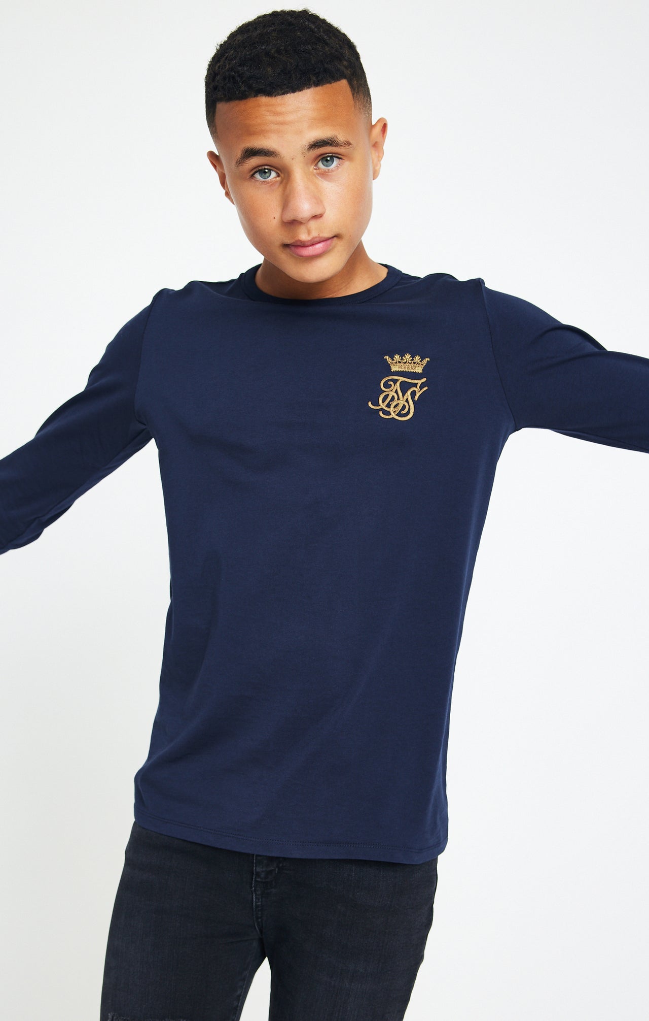 Boys Messi x SikSilk Navy Long Sleeve Logo T-Shirt (2)