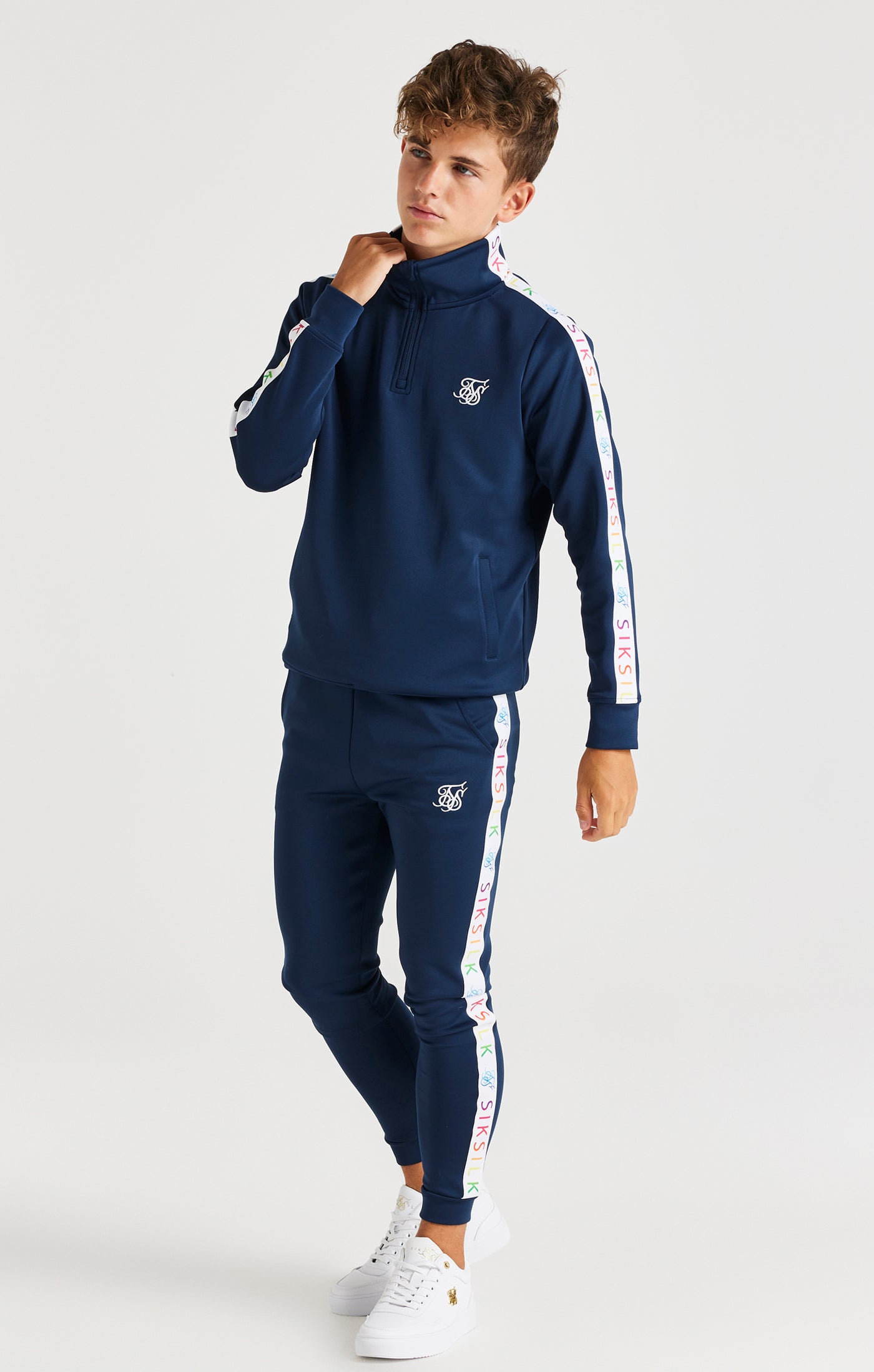 Load image into Gallery viewer, SikSilk Rainbow Funnel Neck - Navy (2)