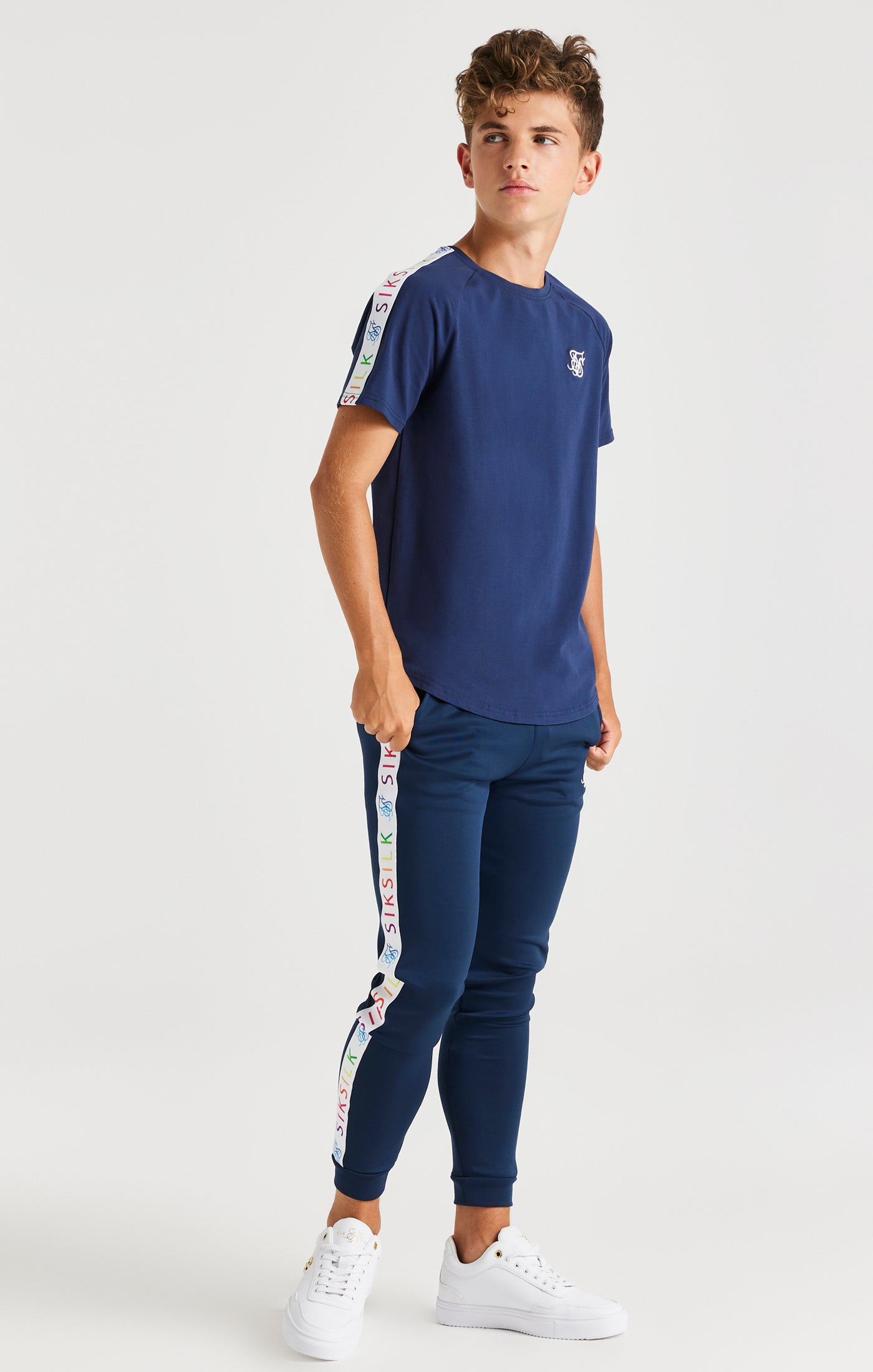Load image into Gallery viewer, SikSilk Rainbow Raglan Tee - Navy (2)