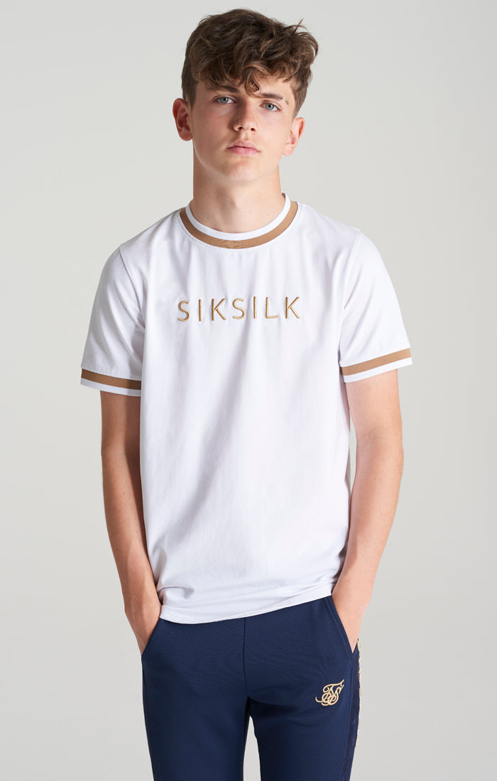 Boys White Contrast Collar T-Shirt
