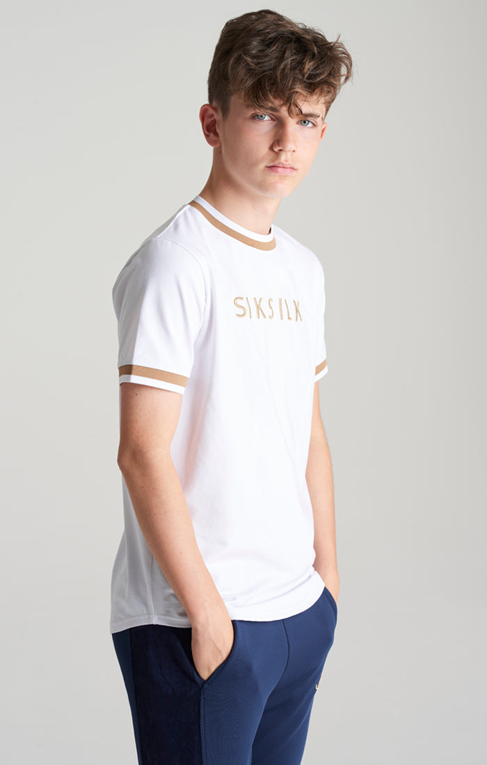 Boys White Contrast Collar T-Shirt (2)