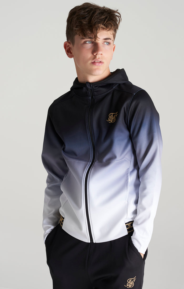 Boys Black Fade Taped Zip Thru Hoodie