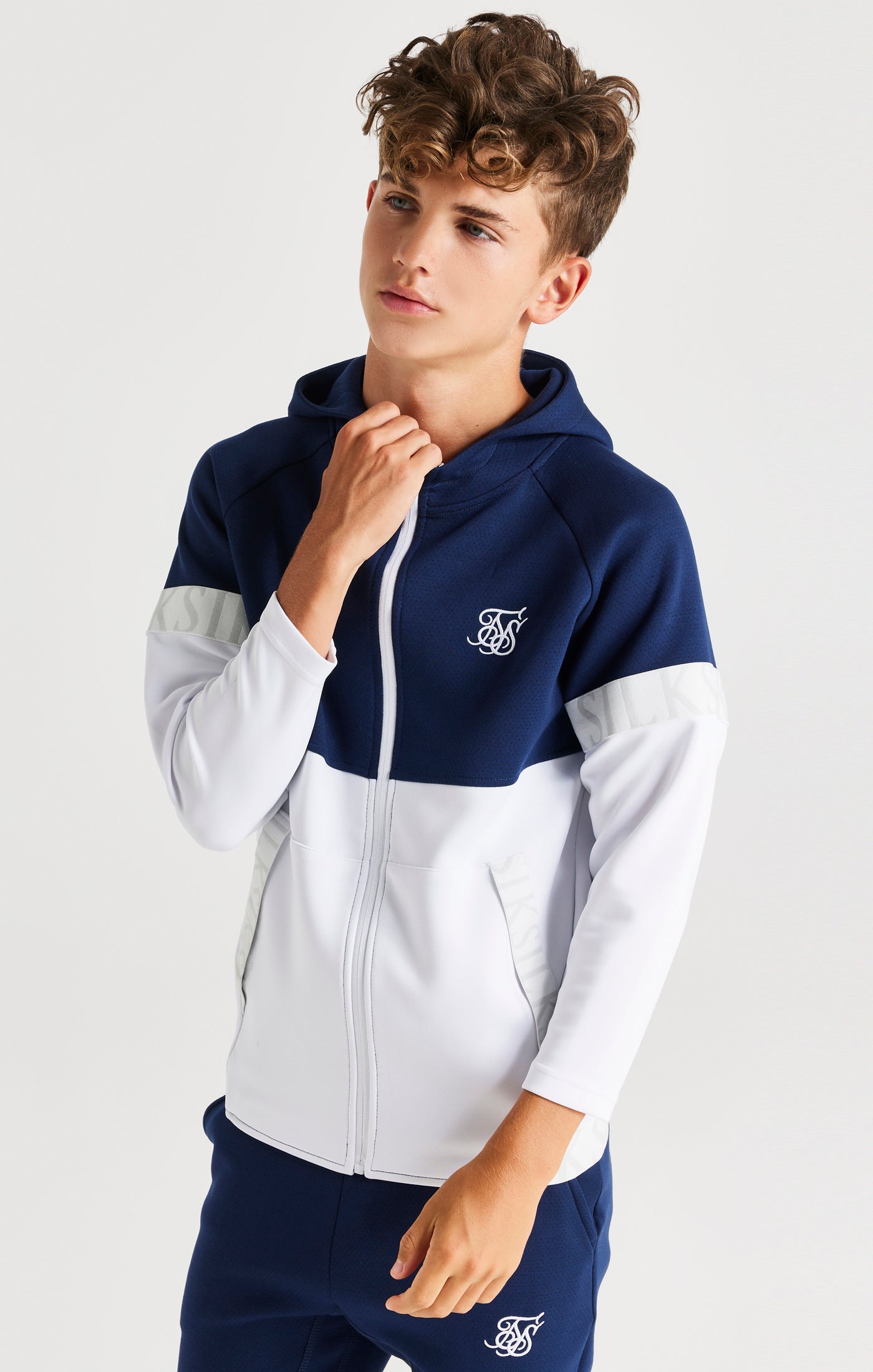 SikSilk Dynamic Zip Through Hoodie Navy White SikSilk IE