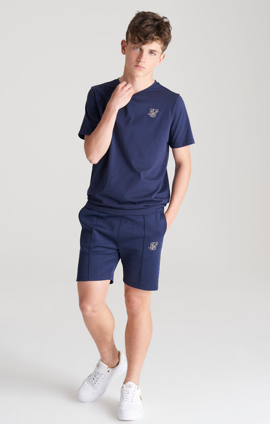 Boys Navy Taped Pleated Short