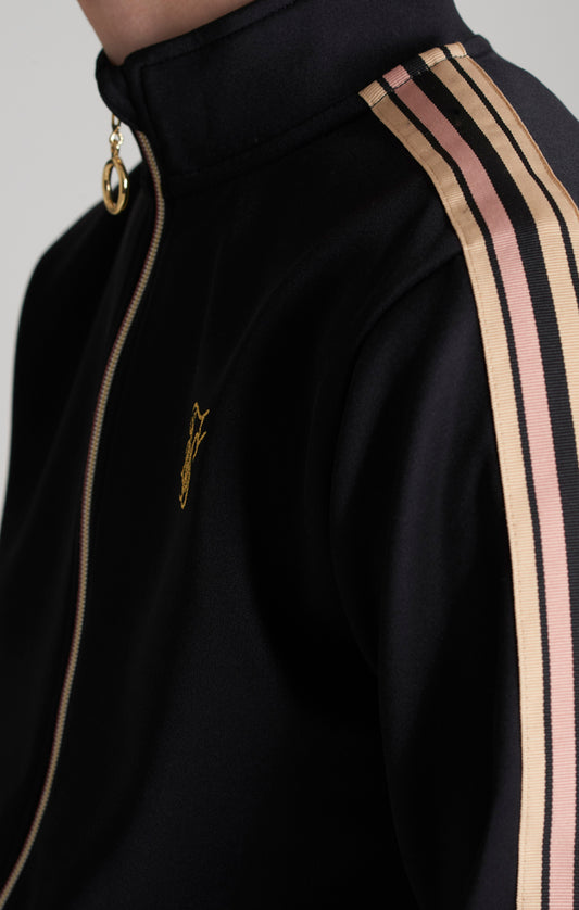 Boys Black Taped Zip Thru Funnel Neck