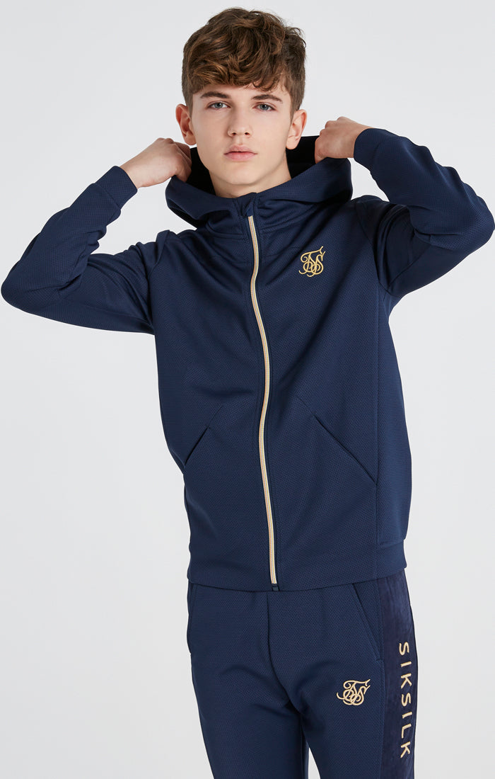 Boys Navy Mesh Zip Thru Hoodie