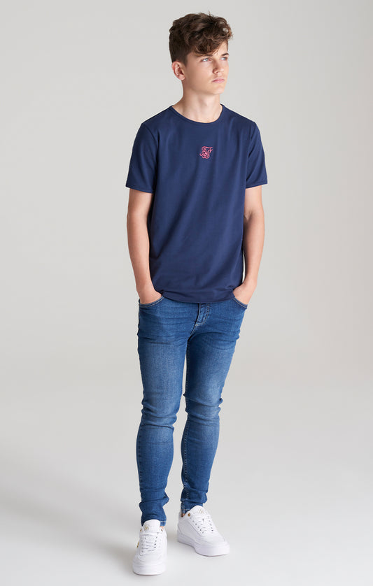 Boys Navy Back Print Scoop Hem T-Shirt