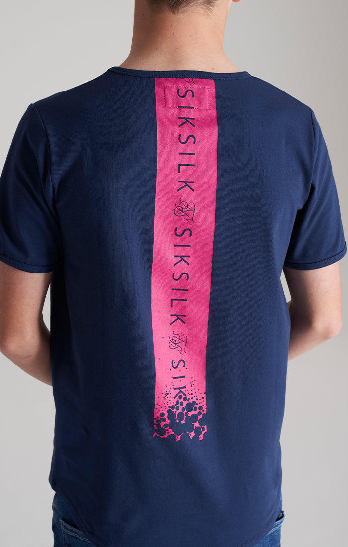 Load image into Gallery viewer, Boys Navy Back Print Scoop Hem T-Shirt