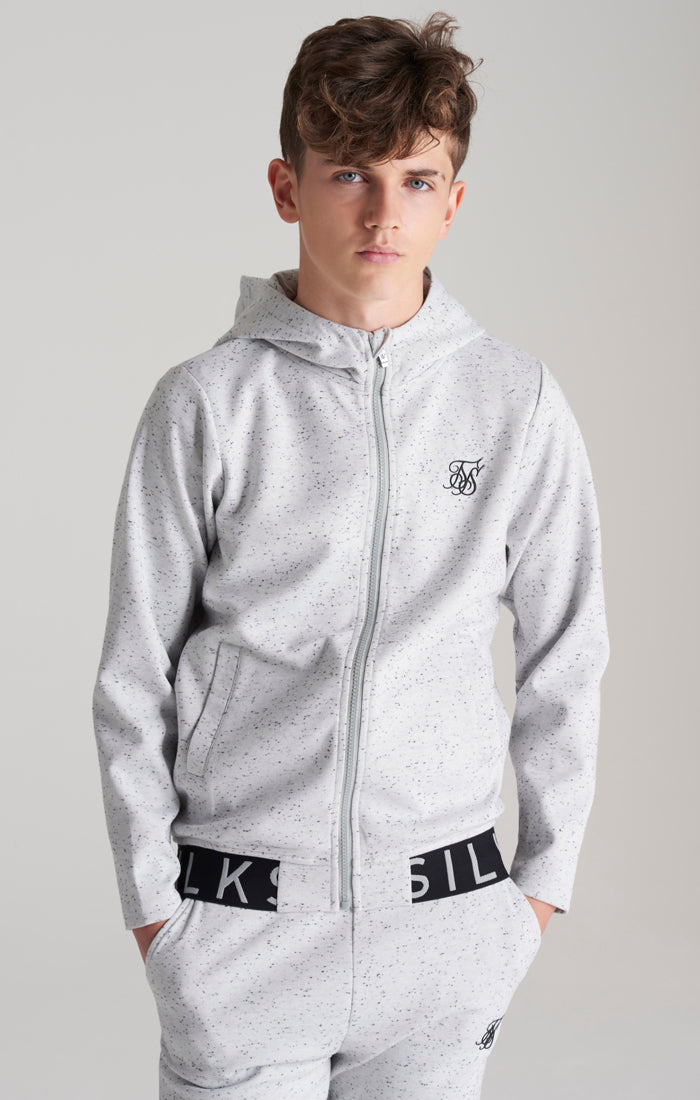 Boys Grey Neps Zip Thru Hoodie