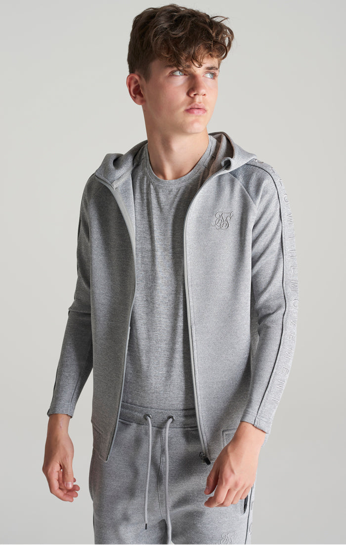 Boys Grey Marl Taped Zip Thru Hoodie (1)