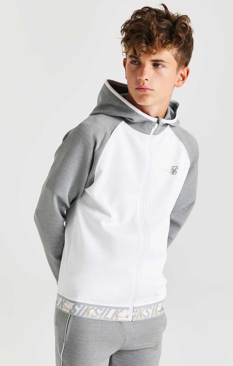 SikSilk Scope Signature Tape Zip Through Hoodie - Grey Marl & White