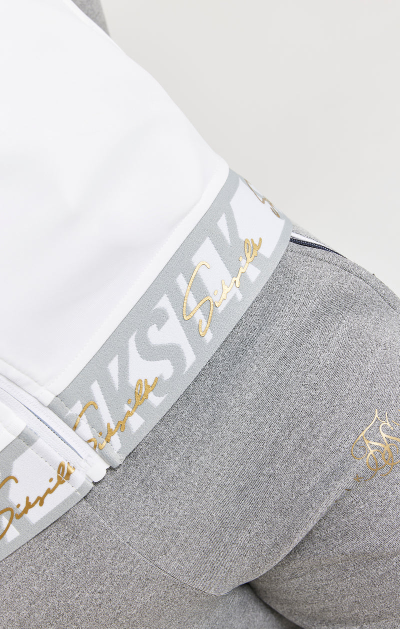 SikSilk Scope Signature Tape Zip Through Hoodie - Grey Marl & White (1)