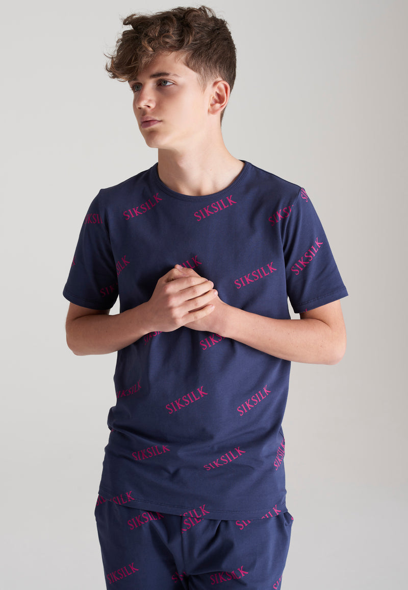 Boys Navy Monogram Printed T-Shirt